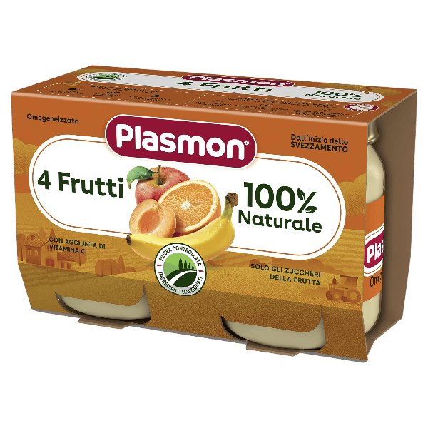 PLASMON HOMOGENIZED FRUIT 4 FRUITS 80 GR X2 (12 in a box)