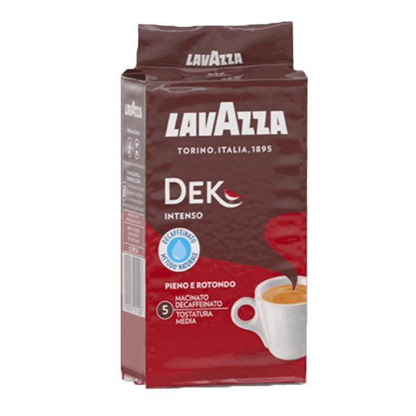 LAVAZZA COFFEE GROUND DECAFFEINATED DEK DECAF INTENSO 250 GR (20 in a box)