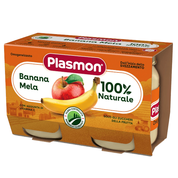 PLASMON HOMOGENIZED FRUIT BANANA AND APPLE 80 GR X2 (12 in a box)