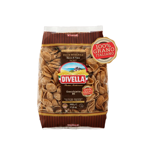 DIVELLA PASTA WHOLEMEAL ORECCHIETTE N.86 500 GR (24 IN A BOX)
