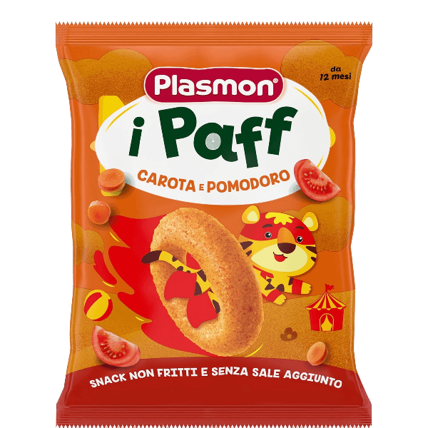 PLASMON CRISPS CORN SNACK PAFF CARROTS AND TOMATOES 15 GR (5 in a box)