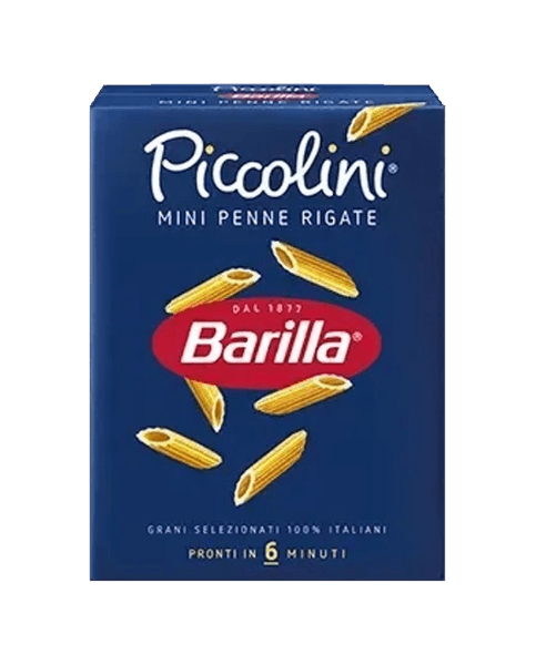 BARILLA PASTA DI SEMOLA PICCOLINI MINI PENNE RIGATE 500 GR (28 in a box)