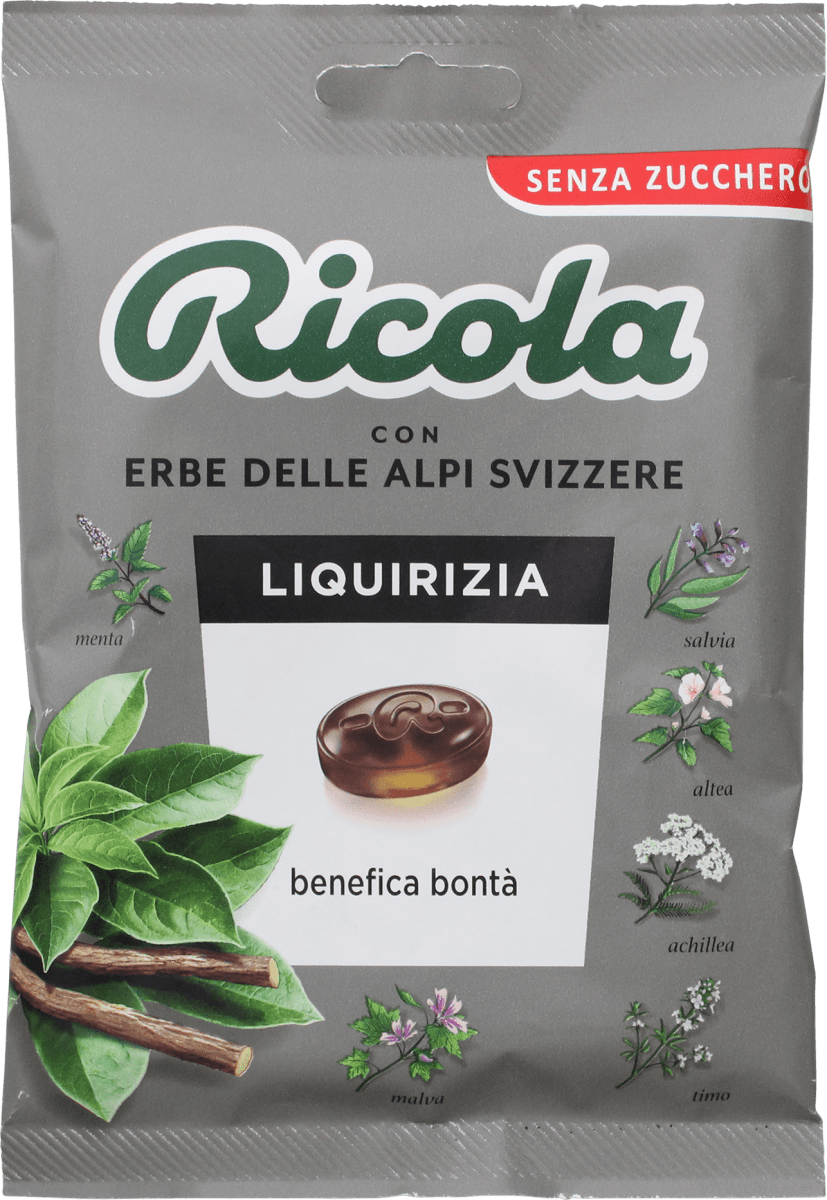 RICOLA CANDY SUGAR FREE LIQUORICE BAG 70 GR (12 in a box)