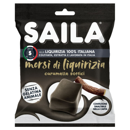 SAILA CANDY TOFFEE BITES OF LIQUORICE BAG 100 GR (12 in a box)