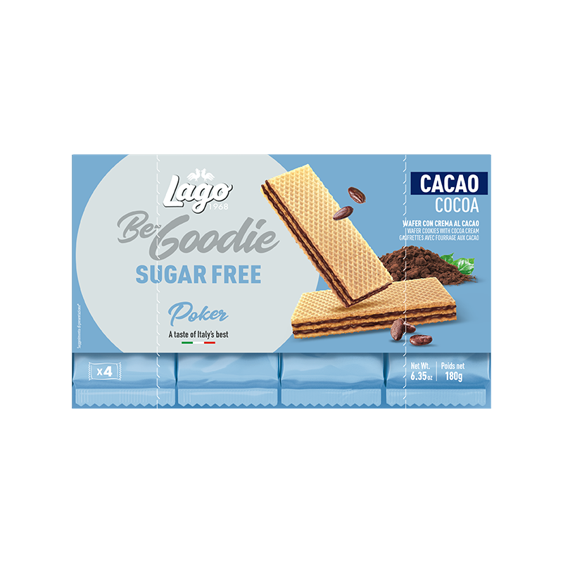 ELLEDI POKER BEGOODIE WAFER COCOA SUGAR FREE X4 180 GR (16 in a box)
