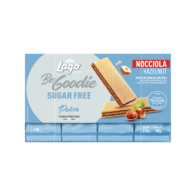 ELLEDI POKER BEGOODIE WAFER HAZELNUT SUGAR FREE X4 180 GR (16 in a box)