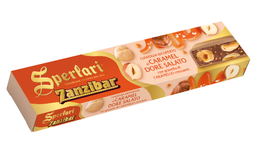 SPERLARI TORRONE ZANZIBAR GIANDUIA CARAMEL DORE' SALATO 250 GR (18 in a box)