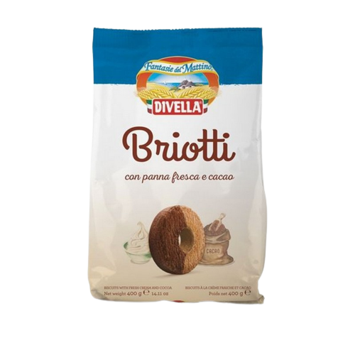 DIVELLA BISCOTTI BRIOTTI CREAM AND COCOA 400 GR (18 IN A BOX)