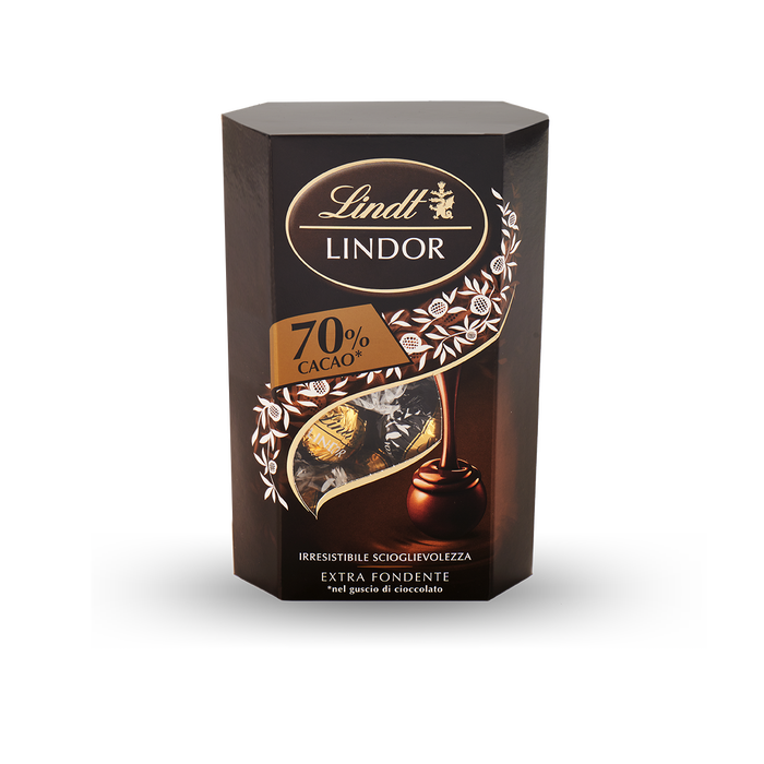 LINDT LINDOR PRALINES CORNET CHOCOLATE DARK 70% 200 GR (12 in a box)