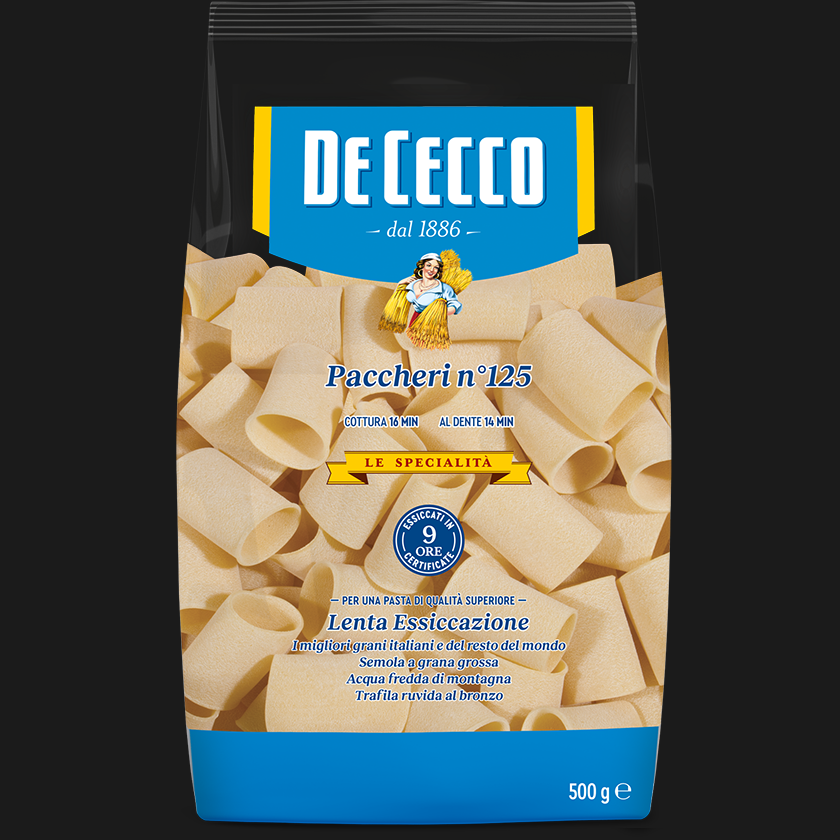 DE CECCO PASTA DI SEMOLA FORMATI SPECIALI PACCHERI LISCI N.125 500 GR (12 in a box)
