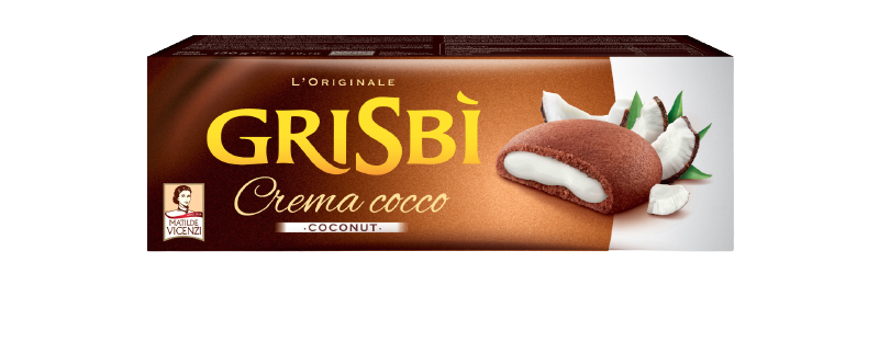 GRISBI' BISCOTTI STUFFED CREAM COCONUT 135 GR (12 in a box)