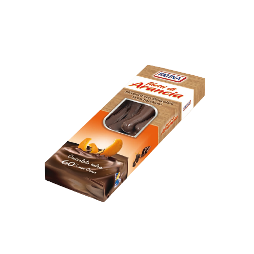 FATINA DRIED FRUITS FILLETS ORANGE COVERED DARK CHOCOLATE 150 GR (16 in a box)