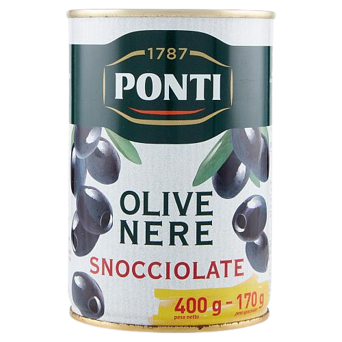PONTI OLIVES PITTED BLACK 400 GR (12 in a box)