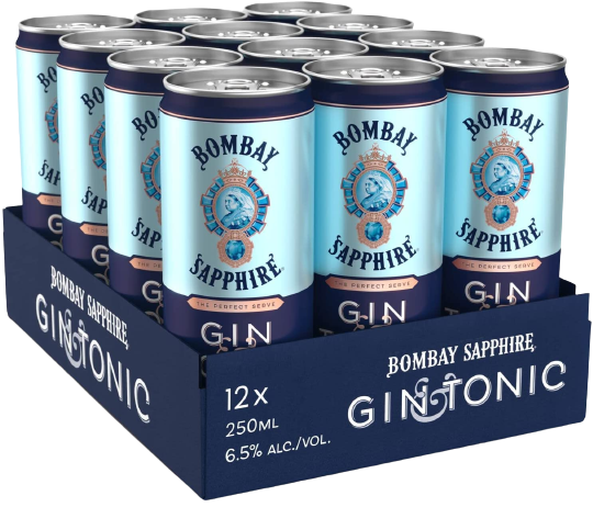 BOMBAY SAPPHIRE GIN TONIC COKTAIL DRINK CANS 250 ML (12 in a box)