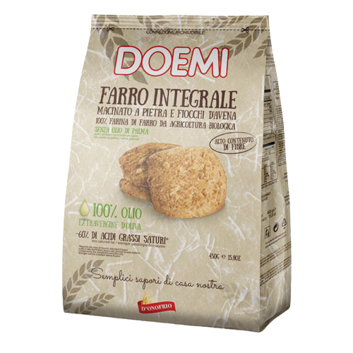 DOEMI BISCOTTI WHOLEMEAL FARRO 450 GR (12 in a box)