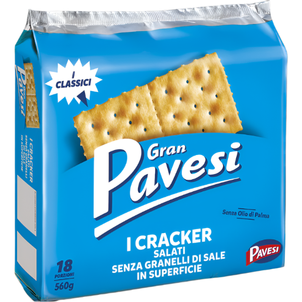 PAVESI CRACKERS BLUE WITHOUT SALT X18 560 GR (12 in a box)