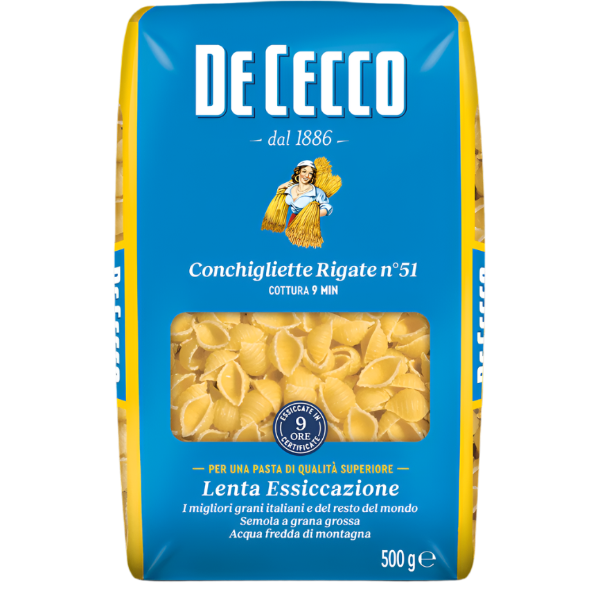 DE CECCO PASTA DI SEMOLA CONCHIGLIETTE RIGATE N.51 500 GR (24 in a box)