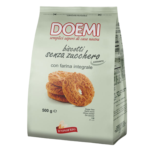 DOEMI BISCOTTI WHOLEMEAL WITHOUT ADDED SUGAR 500 GR (12 in a box)