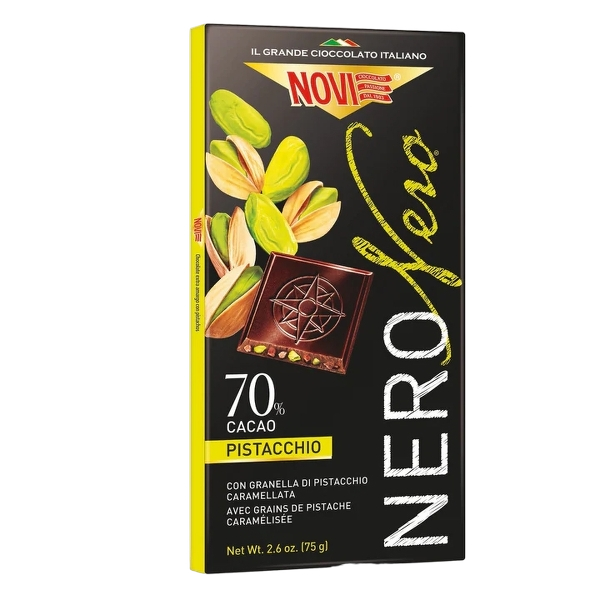 NOVI NERO NERO CHOCOLATE BAR EXTRA DARK 70% PISTACHIO 75 GR (20 in a box)