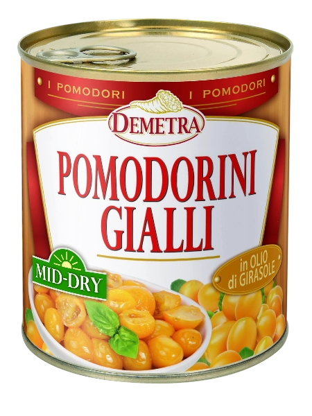 DEMETRA POMODORINI GIALLI IN OIL TIN 750 GR (6 in a box)
