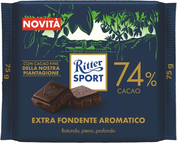 RITTER SPORT CHOCOLATE BAR EXTRA DARK AROMATICO 74% 75 GR (15 in a box)