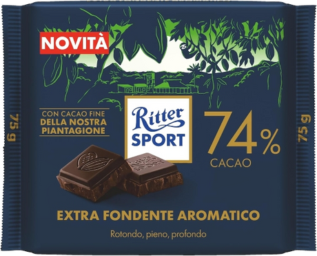 RITTER SPORT CHOCOLATE BAR EXTRA DARK AROMATICO 74% 75 GR (15 in a box)