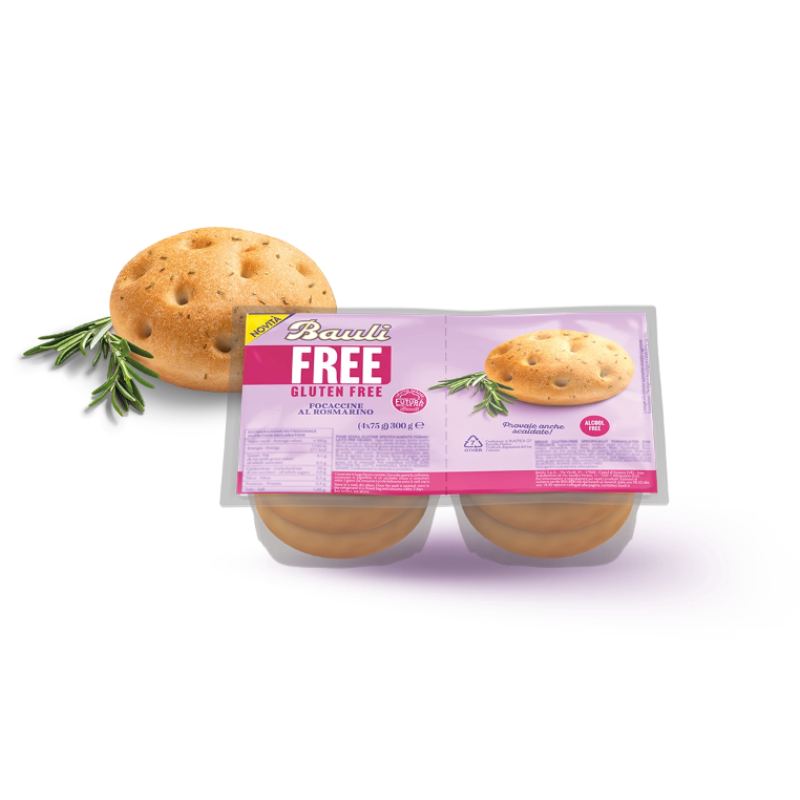 BAULI BREAD FOCACCINE WITH ROSEMARY GLUTEN FREE X4 300 GR (6 in a box)
