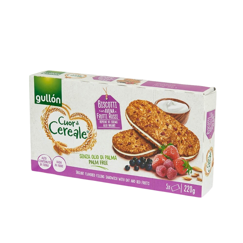 GULLON BISCOTTI CUOR DI CEREALE YOGURT AND RED FRUITS X5 220 GR (8 in a box)