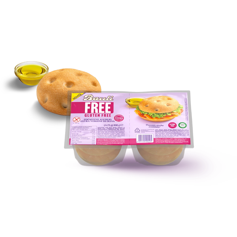 BAULI BREAD FOCACCINE EXTRA VIRGIN OLIVE OIL GLUTEN FREE X4 300 GR (6 in a box)