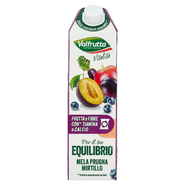 VALFRUTTA FRUIT JUICE ZERO EQUILIBRIO APPLE PRUNE BLUEBERRY BRICK 1 LT (6 in a box)