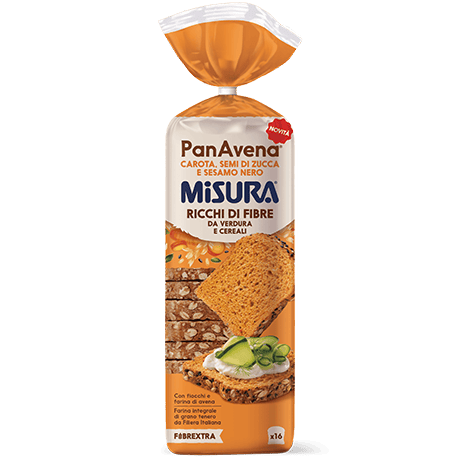 MISURA FIBRE EXTRA BREAD WHOLEMEAL PAN AVENA CARROTS SEEDS PUMPKIN AND SESAM BLACK 400 GR (8 in a box)