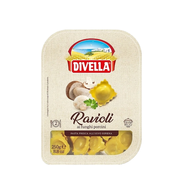 DIVELLA STUFFED PASTA RAVIOLI WITH PORCINI MUSHROOMS 250 GR (10 in a box)