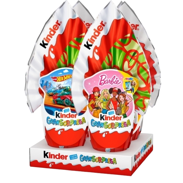 KINDER GRAN SORPRESA EASTER EGGS CHOCOLATE MIX X2 BARBIE + X2 HOT WHEELS 150 GR (1 in a box)