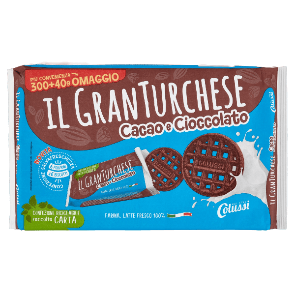 COLUSSI BISCOTTI GRAN TURCHESE COCOA AND CHOCOLATE X6 300 GR (12 in a box)