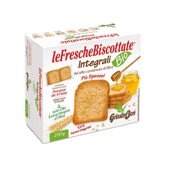 GRISSINBON ORGANIC BAKERY RUSKS WHOLEMEAL FETTE BISCOTTATE INTEGRALI X28 250 GR (12 in a box)