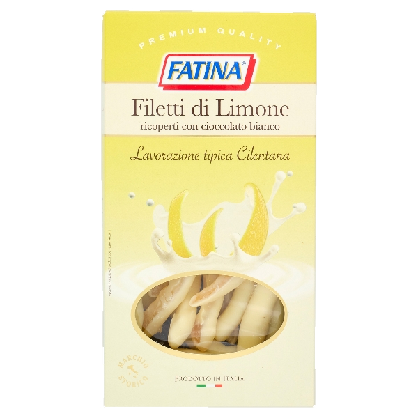 FATINA DRIED FRUITS FILLETS LEMON COVERED WHITE CHOCOLATE 150 GR (16 in a box)