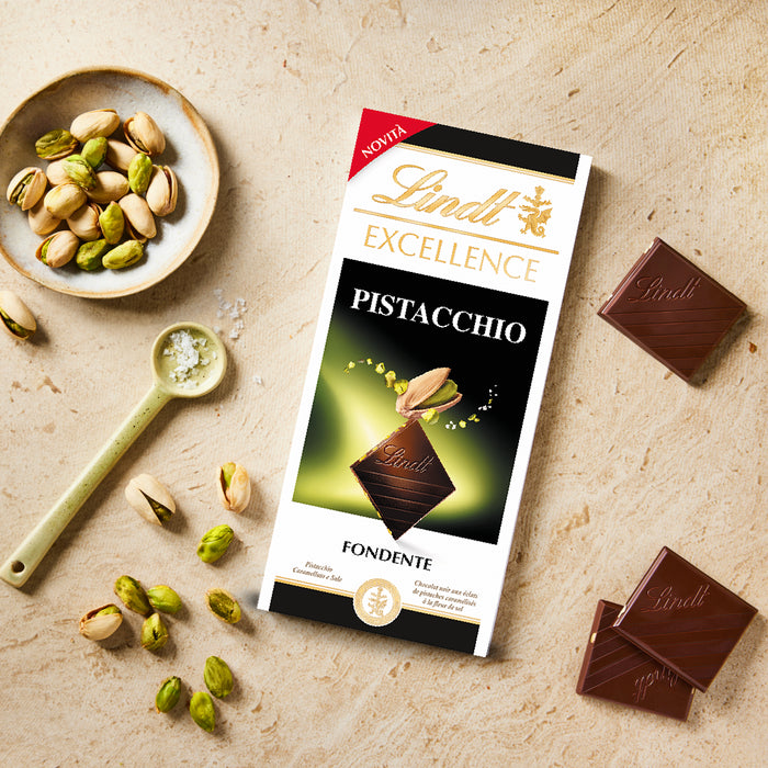 LINDT EXCELLENCE CHOCOLATE BAR DARK PISTACHIO 100 GR (20 in a box)