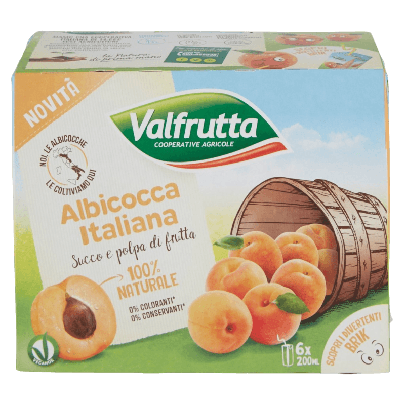 VALFRUTTA NETTARE FRUIT JUICE ALBICOCCA BRICK 200 ML X6 (4 in a box)