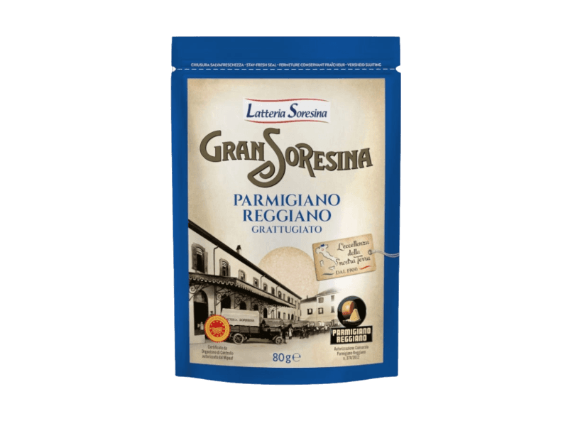 SORESINA CHEESE PARMIGIANO REGGIANO D.O.P. GRATED 80 GR (16 in a box)