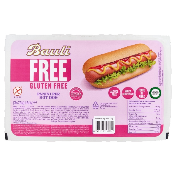 BAULI BREAD PANINI PER HOT DOG GLUTEN FREE X2 150 GR (9 in a box)