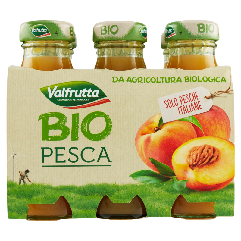 VALFRUTTA BIO FRUIT JUICE PESCA GLASS 125 ML X6 (8 in a box)