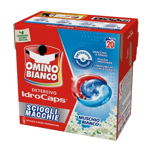 OMINO BIANCO LAUNDRY DETERGENT PODS IDROCAPS SCOGLI MACCHIE 20 WASHES (8 in a box)