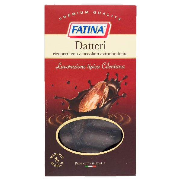 FATINA DRIED FRUITS PITTED DATES COVERED DARK CHOCOLATE 70% COCOA 150 GR (16 in a box)