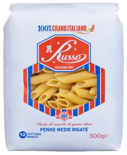 RUSSO PASTA DI SEMOLA PENNE MEDIE RIGATE 500 GR (20 in a box)