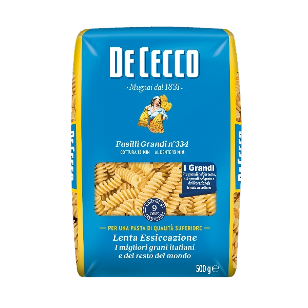 DE CECCO PASTA DI SEMOLA FUSILLI GRANDI N.334 500 GR (24 in a box)