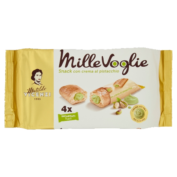 VICENZI MILLEVOGLIE SNACK CREAM PISTACHIO X4 100 GR (16 IN A BOX)