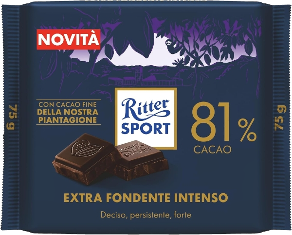 RITTER SPORT CHOCOLATE BAR EXTRA DARK INTENSO 81% 75 GR (15 in a box)
