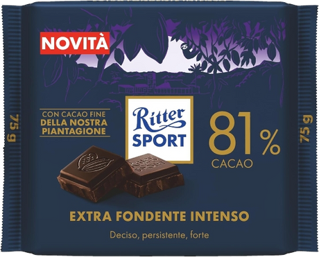 RITTER SPORT CHOCOLATE BAR EXTRA DARK INTENSO 81% 75 GR (15 in a box)
