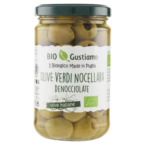 BIO GUSTIAMO OLIVES PITTED GREEN NOCELLARA IN VINEGAR 280 GR (5 in a box)