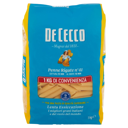 DE CECCO PASTA DI SEMOLA PENNE RIGATE N.41 1 KG (12 in a box)